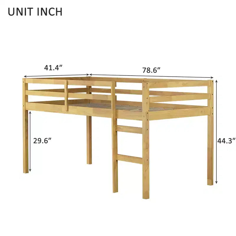 MAYEERTY Letto a Castello Singolo in Legno di Gomma Massiccio con Scaletta, Base a Doghe Rinforzate per Soggiorno Beige