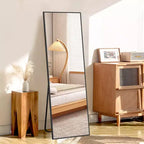 MAYEERTY 58 inch Modern Rectangle Full Length Mirror Aluminum Alloy Floor Mirror with Stand Black
