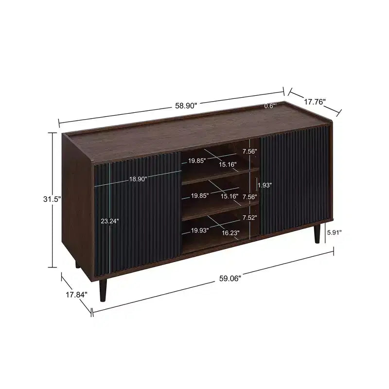 GDFStudio Duane, credenza/buffet a 2 ante in stile moderno di metà secolo con gambe in metallo, 59