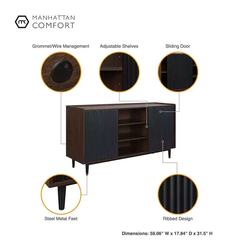 GDFStudio Duane, credenza/buffet a 2 ante in stile moderno di metà secolo con gambe in metallo, 59