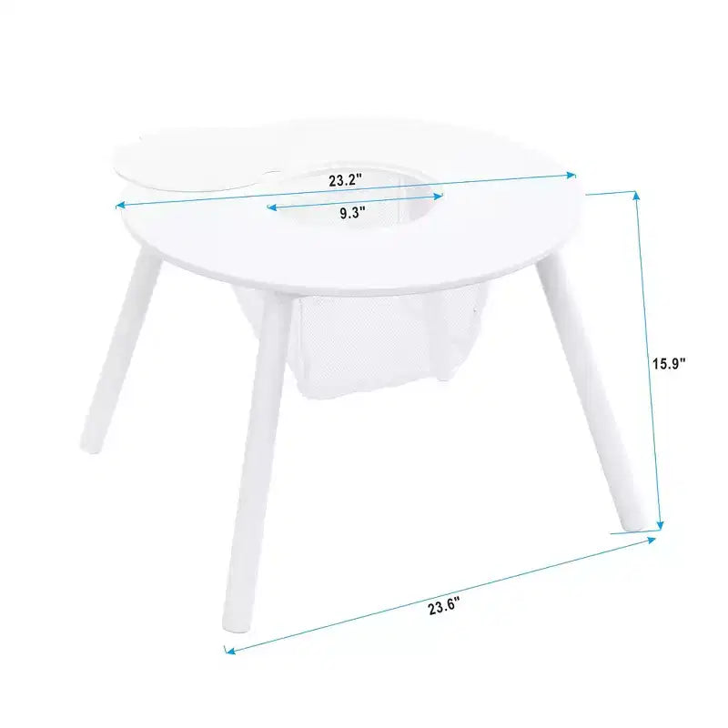 Whisen Tavolo e Sedia per Bambini, Legno di Alta Qualità, Rete Portaoggetti Nascosta, Multifunzione per Interni/Esterni - Bianco