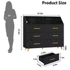 Cassettiera Nera con Striscia LED, Comò Moderno a 6 Cassetti, Stazione di Ricarica, Ripiano Aperto, Ampio Mobile Credenza in Legno per Camera da Letto, Soggiorno