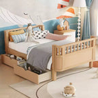 Letto a piattaforma in legno Twin/Full Size per bambini, letto a basso profilo con sponde di sicurezza e cassetti portaoggetti per camera da letto - ModernLuxe