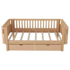 Letto a piattaforma in legno Twin/Full Size per bambini, letto a basso profilo con sponde di sicurezza e cassetti portaoggetti per camera da letto - ModernLuxe
