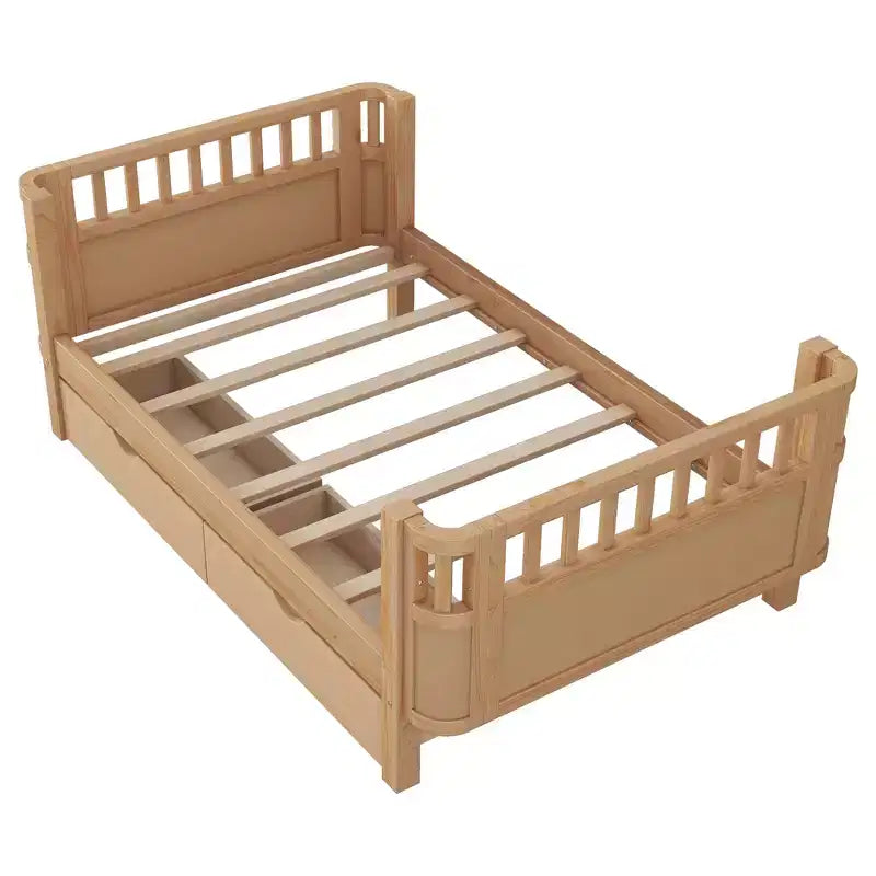 Letto a piattaforma in legno Twin/Full Size per bambini, letto a basso profilo con sponde di sicurezza e cassetti portaoggetti per camera da letto - ModernLuxe