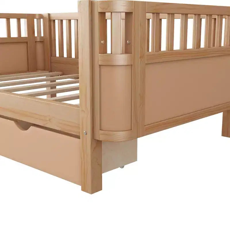 Letto a piattaforma in legno Twin/Full Size per bambini, letto a basso profilo con sponde di sicurezza e cassetti portaoggetti per camera da letto - ModernLuxe