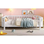 Bellemave Letto a piattaforma completo con sponde di sicurezza e recinzione staccabile, letto a piattaforma in legno massiccio per bambini, bianco