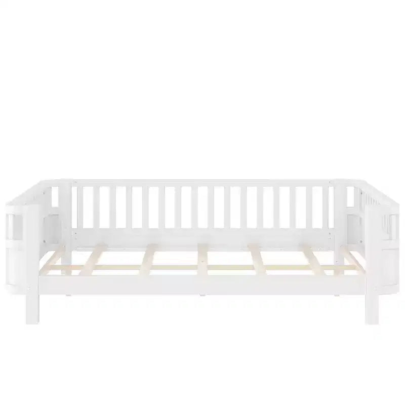 Bellemave Letto a piattaforma completo con sponde di sicurezza e recinzione staccabile, letto a piattaforma in legno massiccio per bambini, bianco