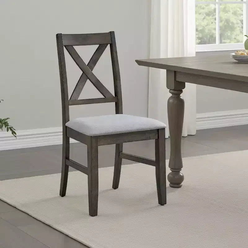 Royal Hampton Dining Chair Set of 2, X Farmhouse Back, Padded Gray and Beige