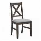 Set di 2 sedie da pranzo Royal Hampton, schienale a X in stile rustico, imbottite grigio e beige