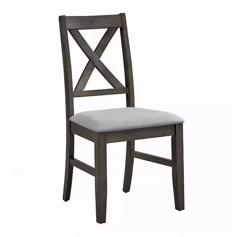 Set di 2 sedie da pranzo Royal Hampton, schienale a X in stile rustico, imbottite grigio e beige