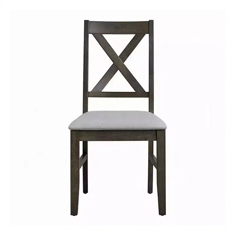 Set di 2 sedie da pranzo Royal Hampton, schienale a X in stile rustico, imbottite grigio e beige