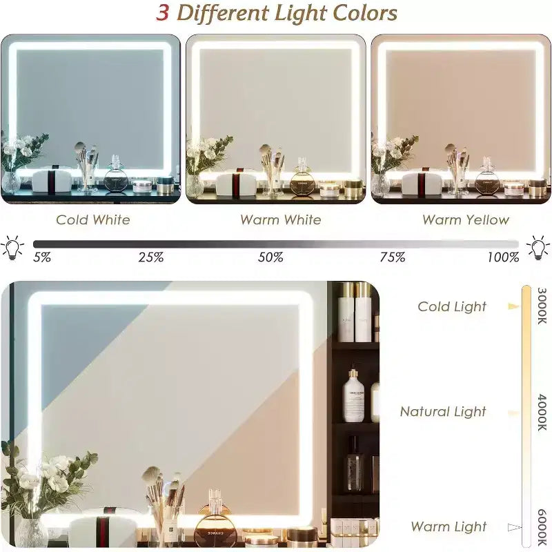 Toeletta con Specchio LED, Tavolo da Trucco con Cassetti, Mobile Contenitore, Toeletta con Ripiani a Giorno per Camera da Letto, Spogliatoio