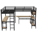 Letto a soppalco a L Whisen Twin in metallo con mensole portaoggetti e 2 scrivanie integrate - Nero