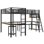 Letto a soppalco a L Whisen Twin in metallo con mensole portaoggetti e 2 scrivanie integrate - Nero