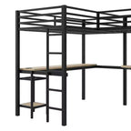 Letto a soppalco a L Whisen Twin in metallo con mensole portaoggetti e 2 scrivanie integrate - Nero