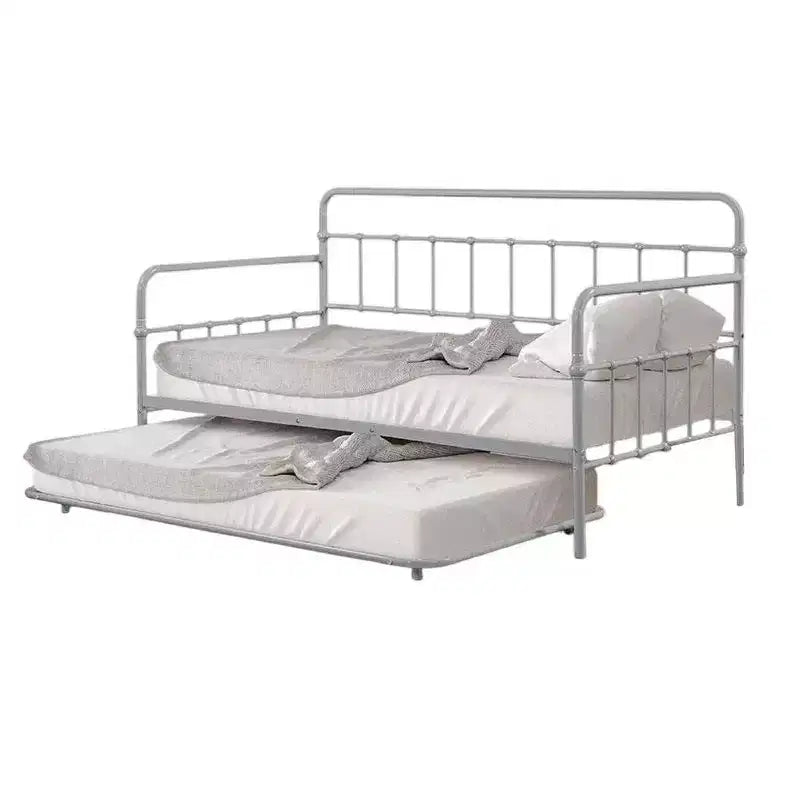 Letto da giorno Royal Hampton con letto estraibile, classica struttura aperta in metallo argentato