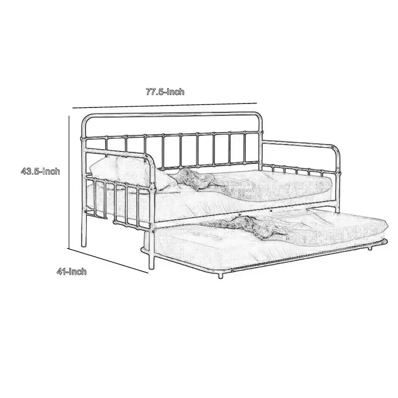 Letto da giorno Royal Hampton con letto estraibile, classica struttura aperta in metallo argentato