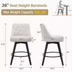 Set di 4 Sgabelli da Bar in Lino Beige - Sgabelli Girevoli da 66 cm (Altezza Bancone) con Schienale e Gambe in Legno per Isola Cucina e Home Bar (Design Moderno Imbottito)
