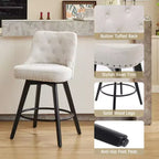 Set di 4 Sgabelli da Bar in Lino Beige - Sgabelli Girevoli da 66 cm (Altezza Bancone) con Schienale e Gambe in Legno per Isola Cucina e Home Bar (Design Moderno Imbottito)