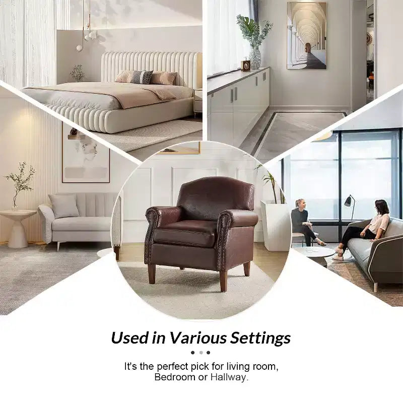 Poltrona Gianluigi in similpelle vegana con borchie decorative per camera da letto e salotto | ART OF LIVING DESIGNS