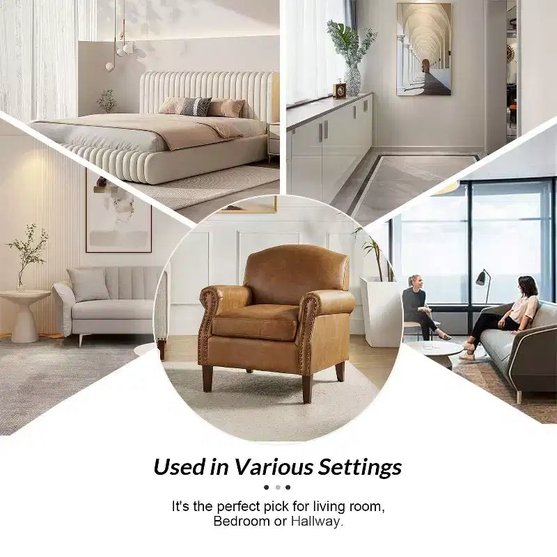 Poltrona Gianluigi in similpelle vegana con borchie decorative per camera da letto e salotto | ART OF LIVING DESIGNS