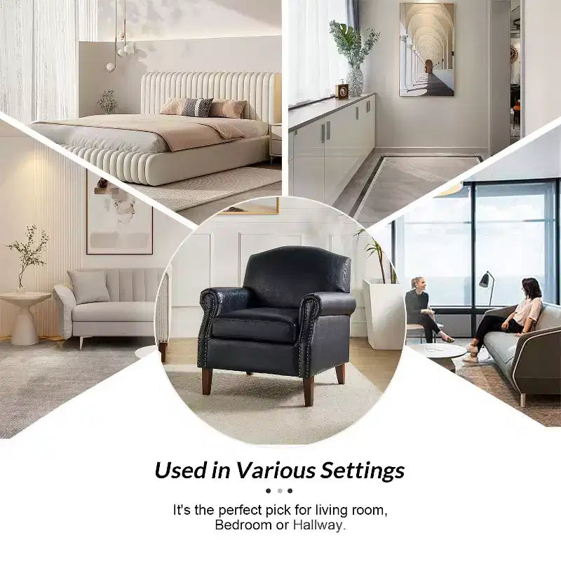 Poltrona Gianluigi in similpelle vegana con borchie decorative per camera da letto e salotto | ART OF LIVING DESIGNS