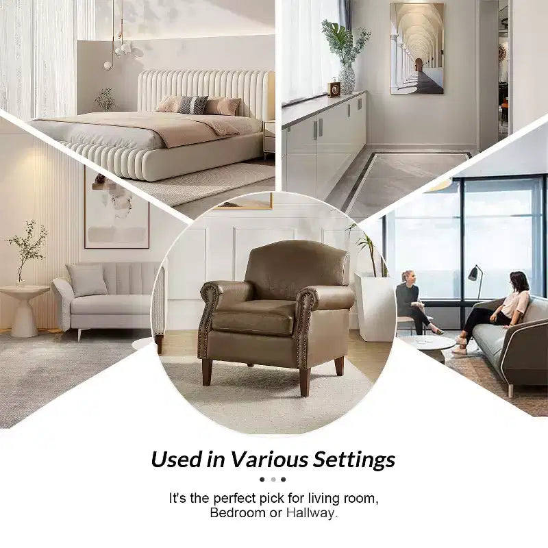 Poltrona Gianluigi in similpelle vegana con borchie decorative per camera da letto e salotto | ART OF LIVING DESIGNS