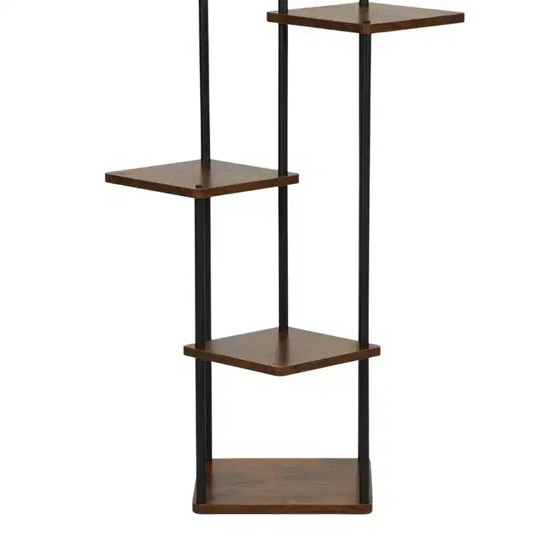 Homy Casa Porta piante a 5 livelli con mensole rustiche marroni e struttura in metallo nero, scaffale ad angolo