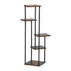 Homy Casa Porta piante a 5 livelli con mensole rustiche marroni e struttura in metallo nero, scaffale ad angolo