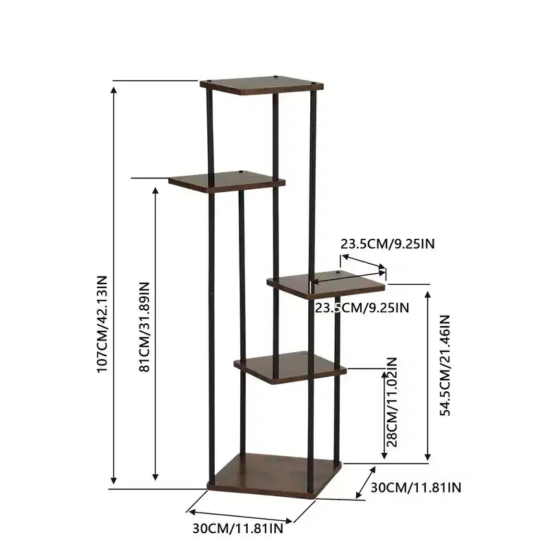Homy Casa Porta piante a 5 livelli con mensole rustiche marroni e struttura in metallo nero, scaffale ad angolo