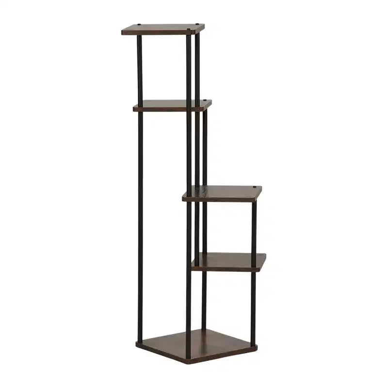 Homy Casa Porta piante a 5 livelli con mensole rustiche marroni e struttura in metallo nero, scaffale ad angolo