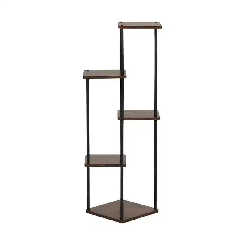 Homy Casa Porta piante a 5 livelli con mensole rustiche marroni e struttura in metallo nero, scaffale ad angolo