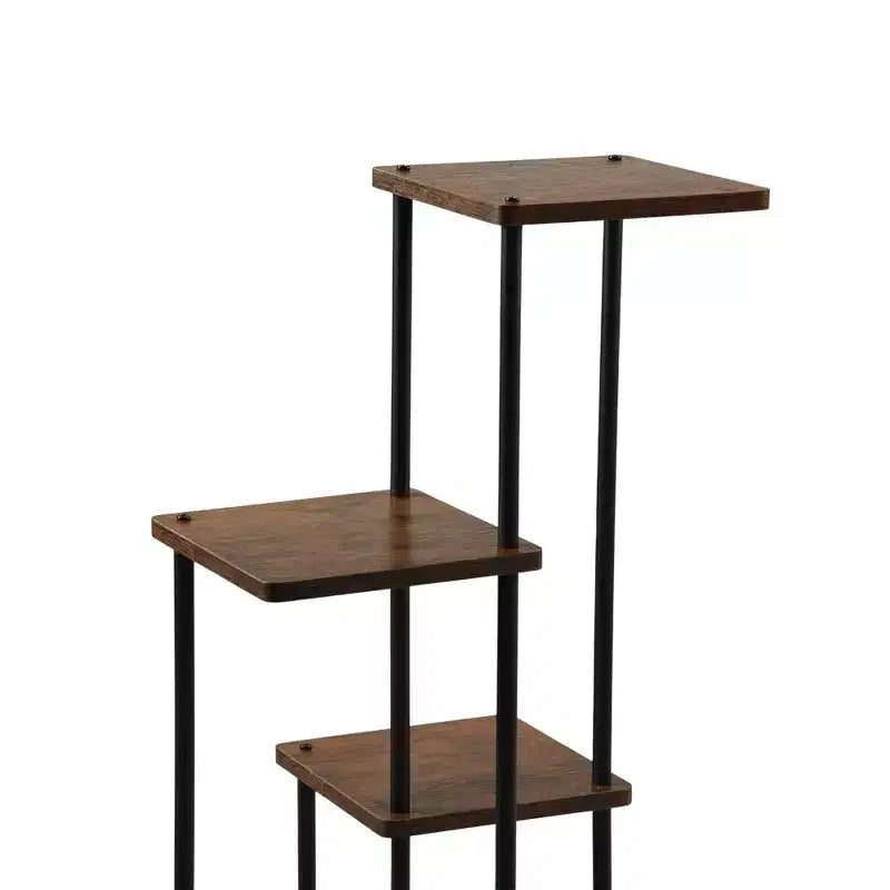 Homy Casa Porta piante a 5 livelli con mensole rustiche marroni e struttura in metallo nero, scaffale ad angolo