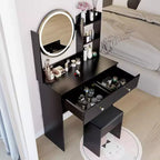 Toeletta con specchio e luci, Set da trucco con prese di corrente e sedia, 3 colori di illuminazione, Scrivania da trucco con 3 cassetti