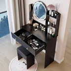 Toeletta con specchio e luci, Set da trucco con prese di corrente e sedia, 3 colori di illuminazione, Scrivania da trucco con 3 cassetti