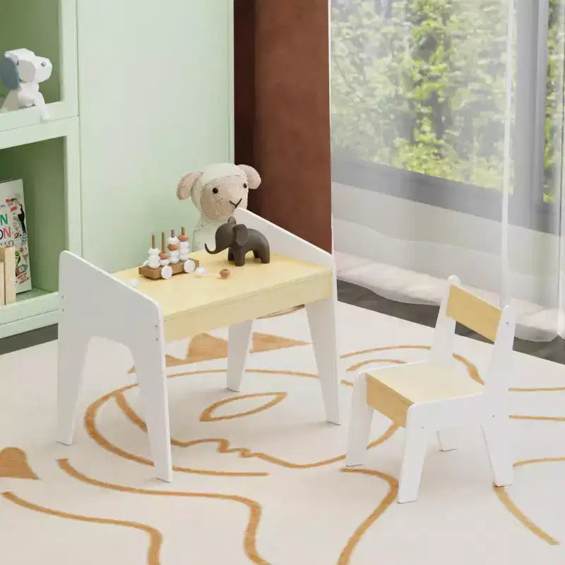 Set Tavolo e Sedia in Legno per Bambini (1 sedia inclusa), ideale per lavoretti, merende, studio a casa, compiti e altro.