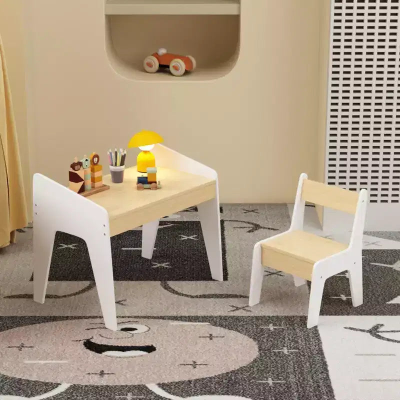 Set Tavolo e Sedia in Legno per Bambini (1 sedia inclusa), ideale per lavoretti, merende, studio a casa, compiti e altro.