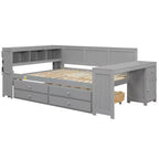 Whisen Divano Letto Matrimoniale & Letto a Piattaforma con Ripiani Portaoggetti, Cassetti, Letto Estraibile, Scrivania e Mobiletto
