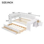 Whisen Divano Letto Matrimoniale & Letto a Piattaforma con Ripiani Portaoggetti, Cassetti, Letto Estraibile, Scrivania e Mobiletto