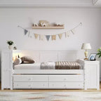 Whisen Divano Letto Matrimoniale & Letto a Piattaforma con Ripiani Portaoggetti, Cassetti, Letto Estraibile, Scrivania e Mobiletto