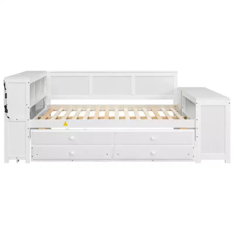 Whisen Divano Letto Matrimoniale & Letto a Piattaforma con Ripiani Portaoggetti, Cassetti, Letto Estraibile, Scrivania e Mobiletto