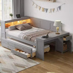 Whisen Divano Letto Matrimoniale & Letto a Piattaforma con Ripiani Portaoggetti, Cassetti, Letto Estraibile, Scrivania e Mobiletto