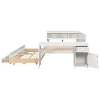 Whisen Divano Letto Matrimoniale & Letto a Piattaforma con Ripiani Portaoggetti, Cassetti, Letto Estraibile, Scrivania e Mobiletto