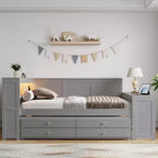 Whisen Divano Letto Matrimoniale & Letto a Piattaforma con Ripiani Portaoggetti, Cassetti, Letto Estraibile, Scrivania e Mobiletto