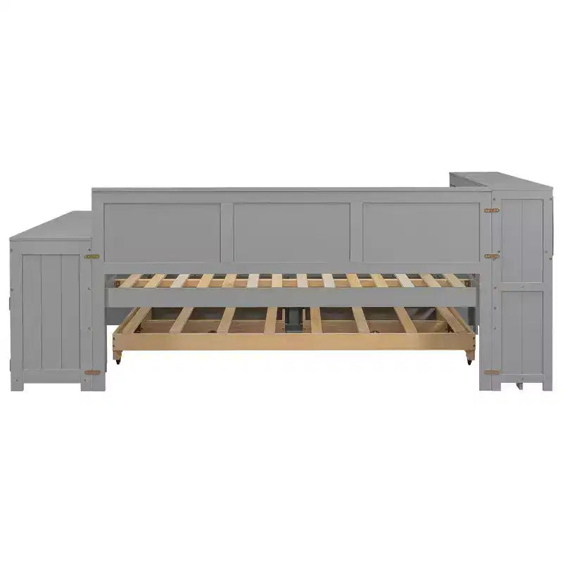 Whisen Divano Letto Matrimoniale & Letto a Piattaforma con Ripiani Portaoggetti, Cassetti, Letto Estraibile, Scrivania e Mobiletto
