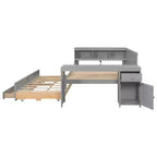 Whisen Divano Letto Matrimoniale & Letto a Piattaforma con Ripiani Portaoggetti, Cassetti, Letto Estraibile, Scrivania e Mobiletto