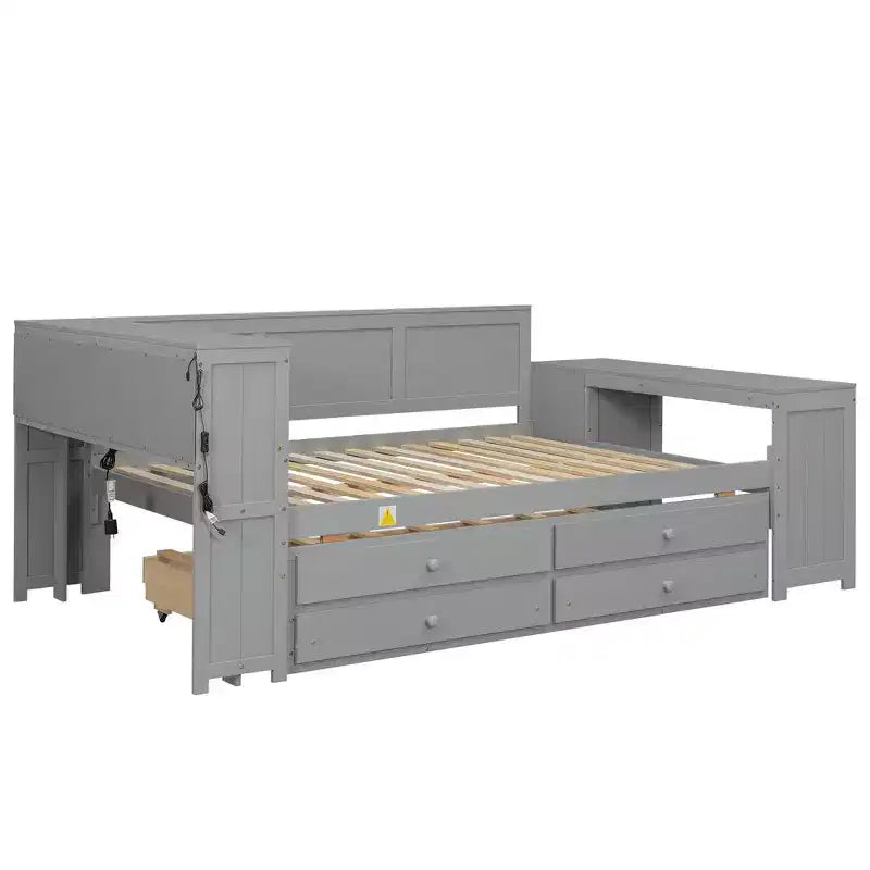 Whisen Divano Letto Matrimoniale & Letto a Piattaforma con Ripiani Portaoggetti, Cassetti, Letto Estraibile, Scrivania e Mobiletto