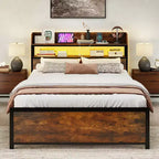 Struttura letto Coatway Full/Queen/King con luci LED, prese di corrente, testiera con vani portaoggetti, supporto a doghe in metallo