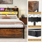 Struttura letto Coatway Full/Queen/King con luci LED, prese di corrente, testiera con vani portaoggetti, supporto a doghe in metallo